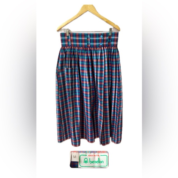 United Colors Of Benetton Dresses & Skirts - Vintage Benetton High Waist Plaid Wrap Full Skirt Made in Italy Size Medium